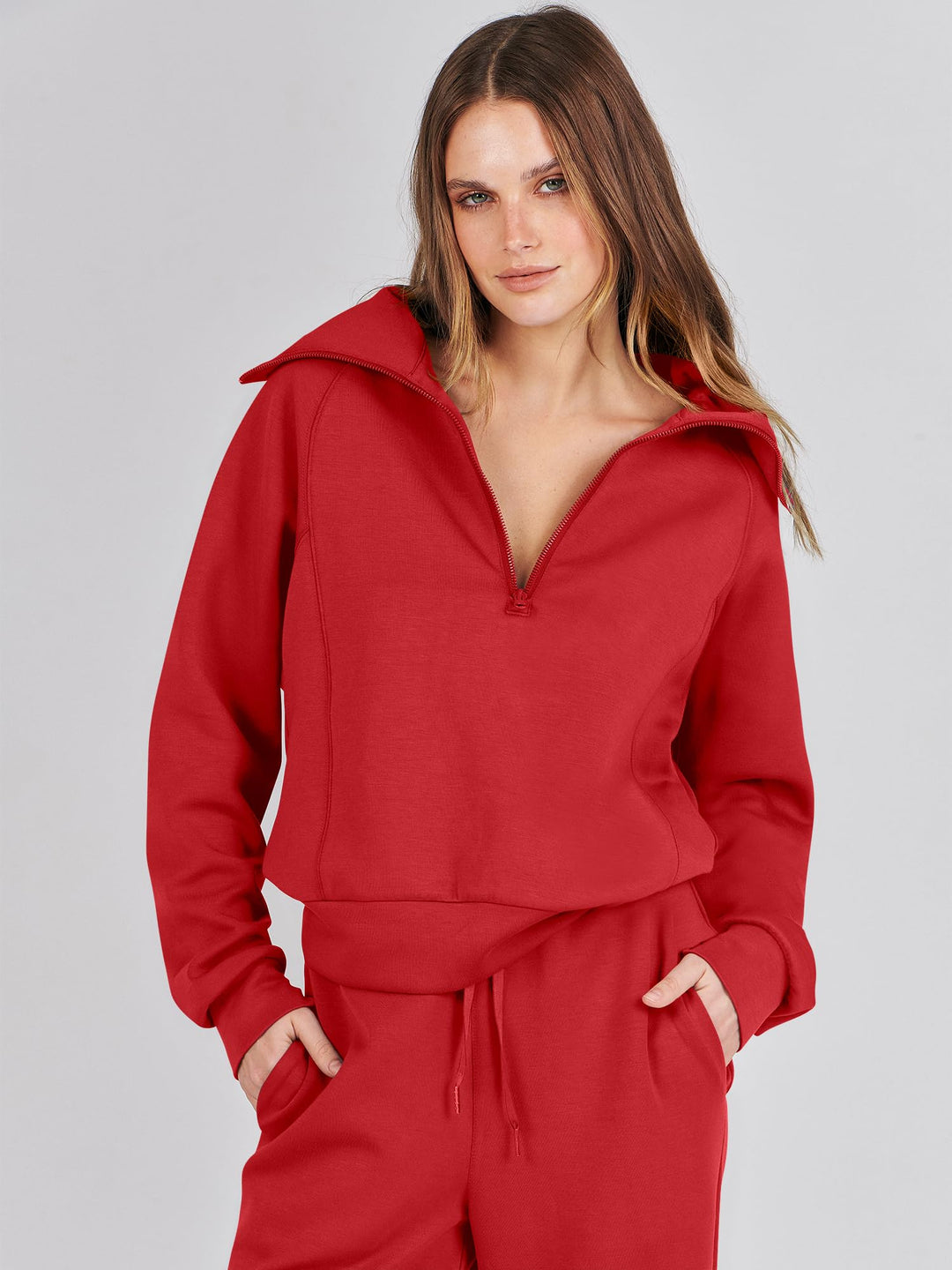 ANRABESS 2 Piece Outfits for Women Half Zip Sweatshirt & Wide Leg Pants Airport Travel Lounge Matching Fall Winter Sets Sweatsuits Clothing