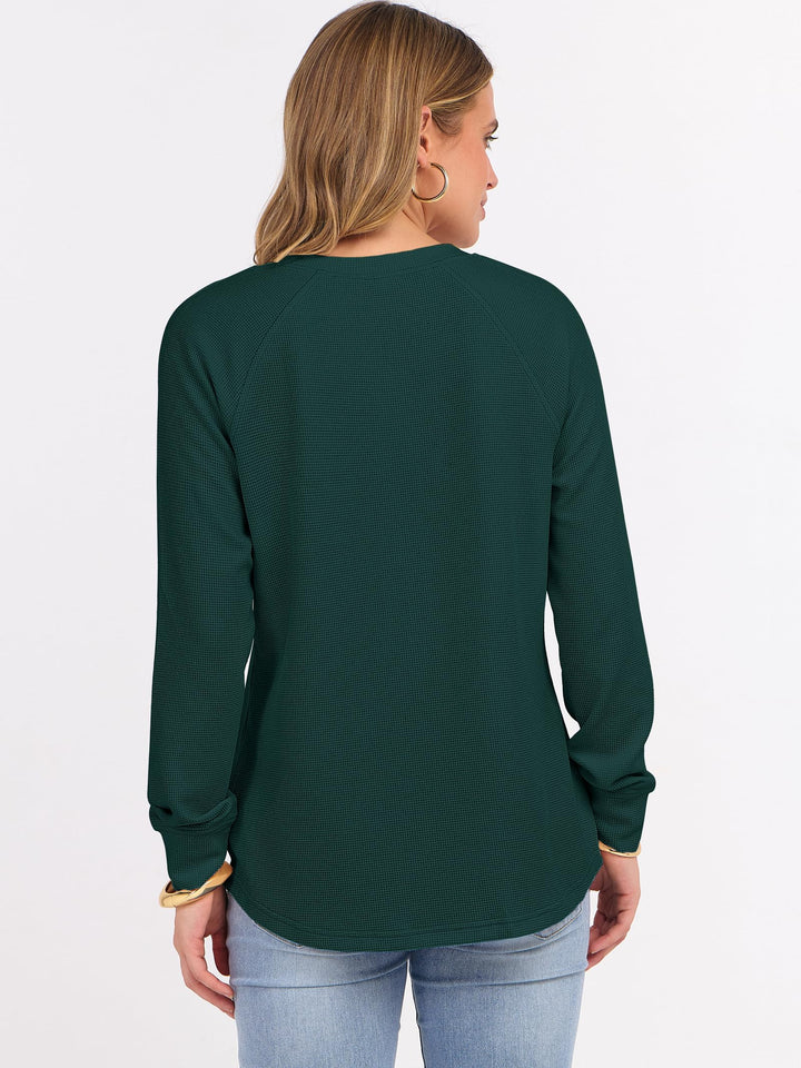 ANRABESS Long Sleeve Waffle Knit Shirts for Women Spring Fall Dressy Casual Button Up V Neck Henley Tops Loose Basic Tees Winter Clothes