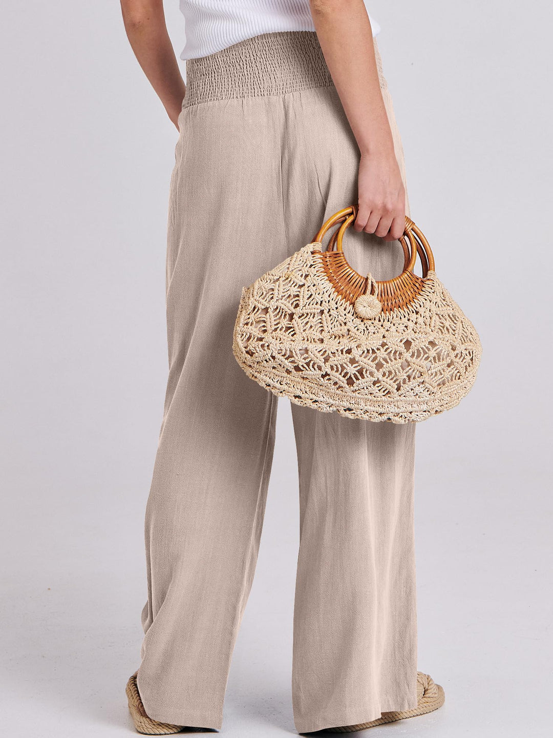 ANRABESS Linen Wide Leg Pants for Women Summer Boho High Waist Palazzo Pants Beach Lounge Casual Trousers with Pockets Vacation Clothes