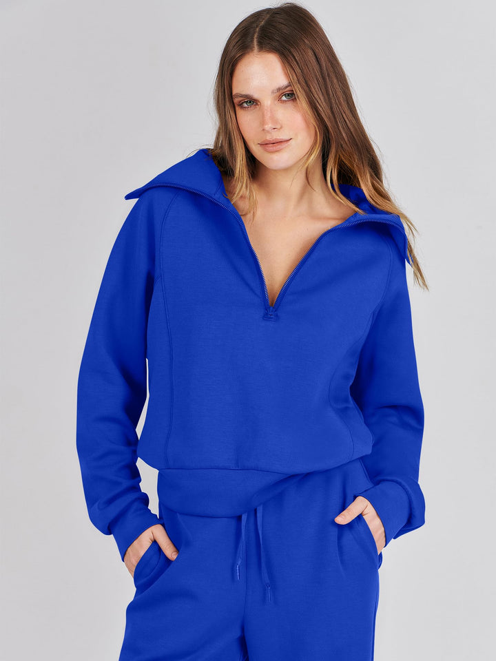 ANRABESS 2 Piece Outfits for Women Half Zip Sweatshirt & Wide Leg Pants Airport Travel Lounge Matching Fall Winter Sets Sweatsuits Clothing