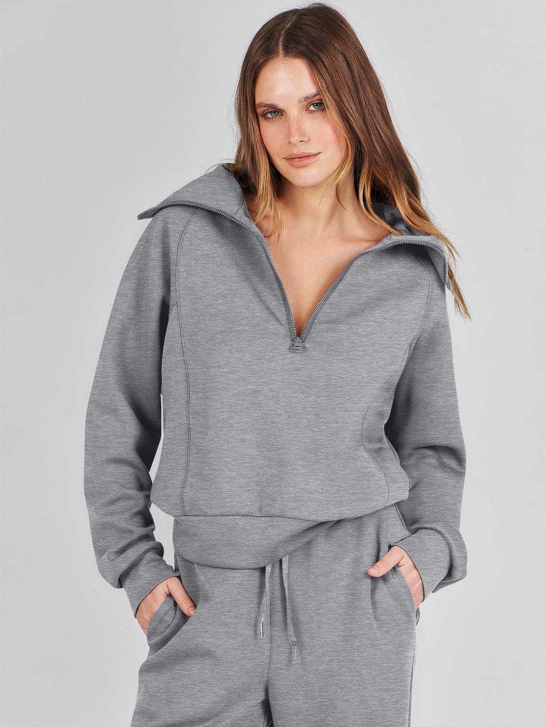 ANRABESS 2 Piece Outfits for Women Half Zip Sweatshirt & Wide Leg Pants Airport Travel Lounge Matching Fall Winter Sets Sweatsuits Clothing