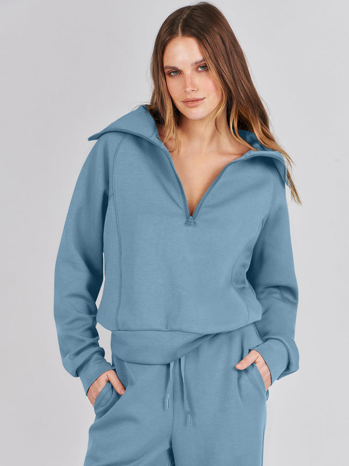 ANRABESS 2 Piece Outfits for Women Half Zip Sweatshirt & Wide Leg Pants Airport Travel Lounge Matching Fall Winter Sets Sweatsuits Clothing