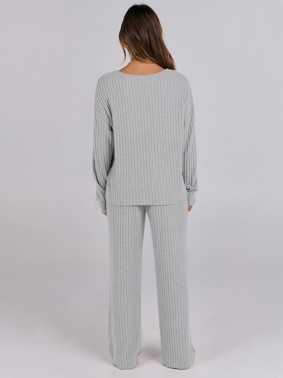 ANRABESS Women 2 Piece Lounge Pajamas Sets Casual Ribbed Knit Long Sleeve Top Pants Matching Set 2026 Fall Outfits Clothes