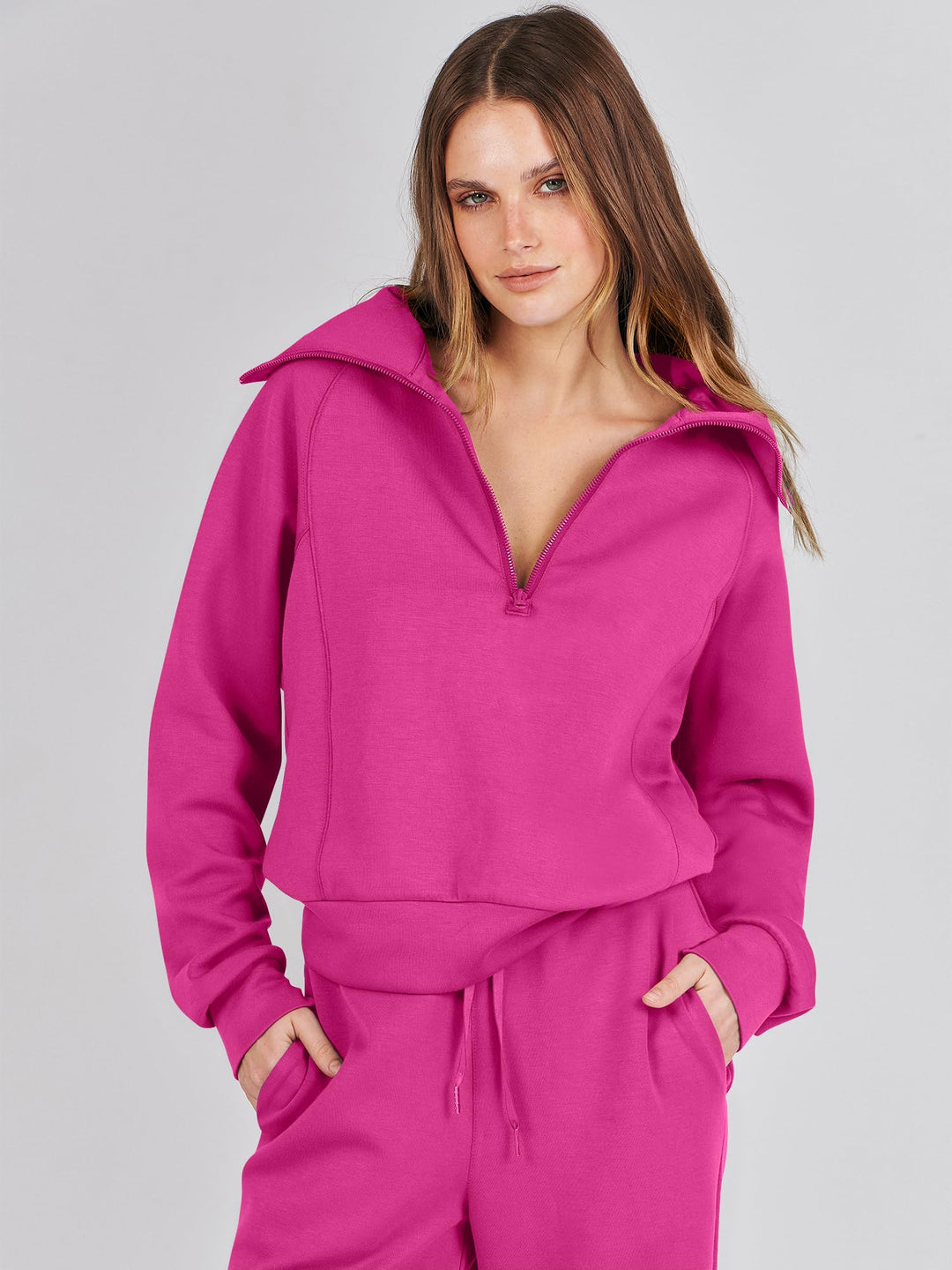 ANRABESS 2 Piece Outfits for Women Half Zip Sweatshirt & Wide Leg Pants Airport Travel Lounge Matching Fall Winter Sets Sweatsuits Clothing
