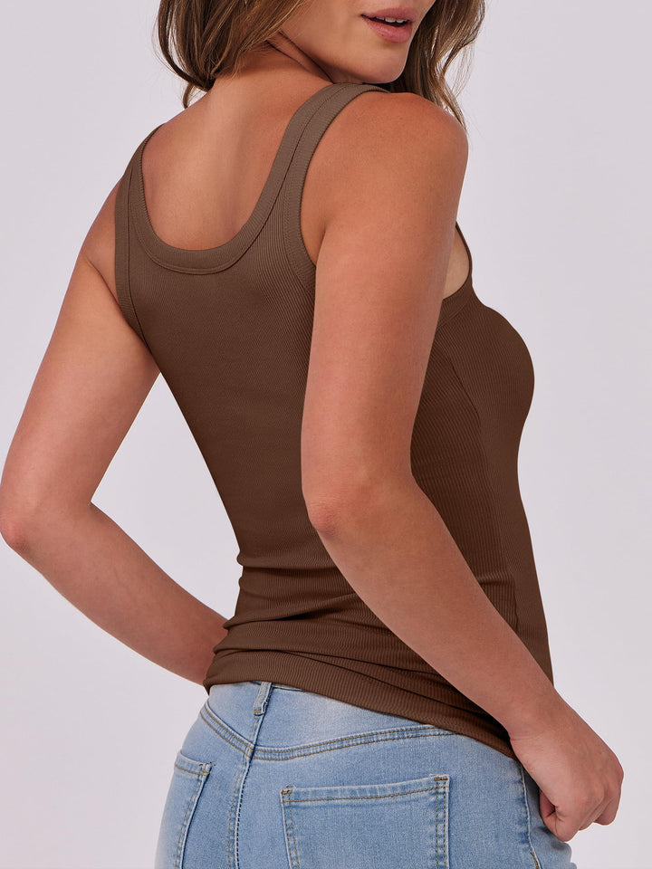ANRABESS Womens Sleeveless Scoop Neck Tank Top Ribbed Fitted Summer Basic Slim Cute Tops 2026