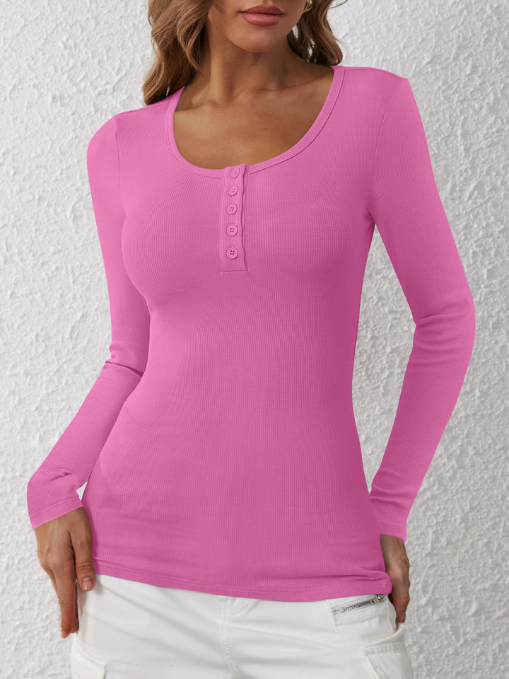 ANRABESS Women's Long Sleeve Henley Tops Ribbed Knit Slim Fitted Trendy T Shirt Basic Tees Layer 2026 Fall Fashion Outfits