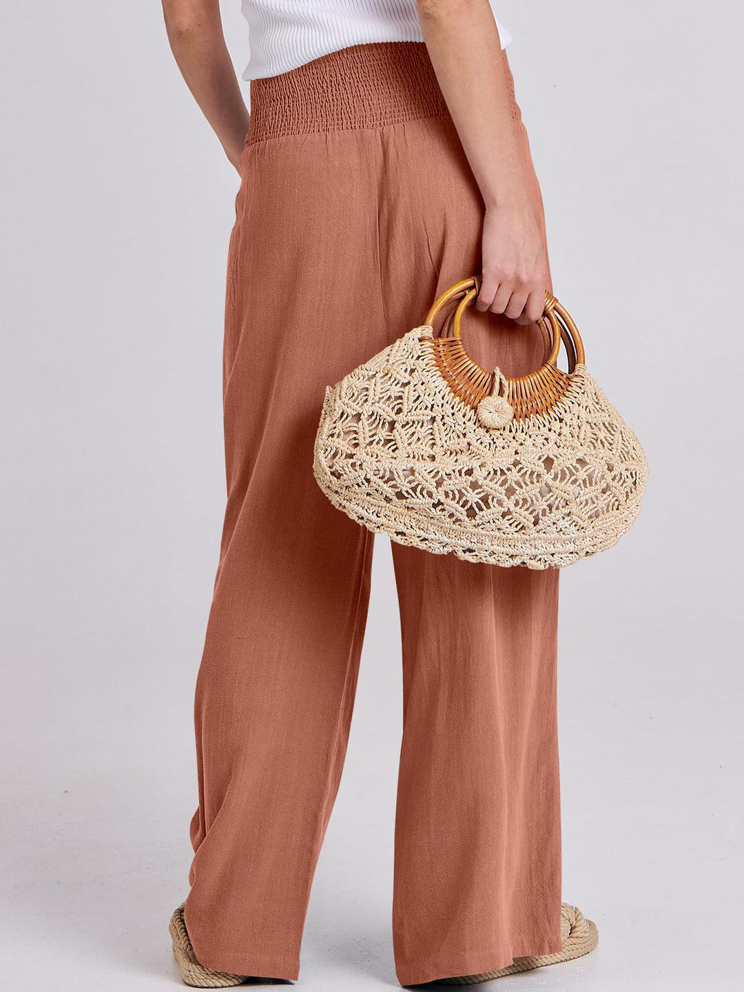 ANRABESS Linen Wide Leg Pants for Women Summer Boho High Waist Palazzo Pants Beach Lounge Casual Trousers with Pockets Vacation Clothes