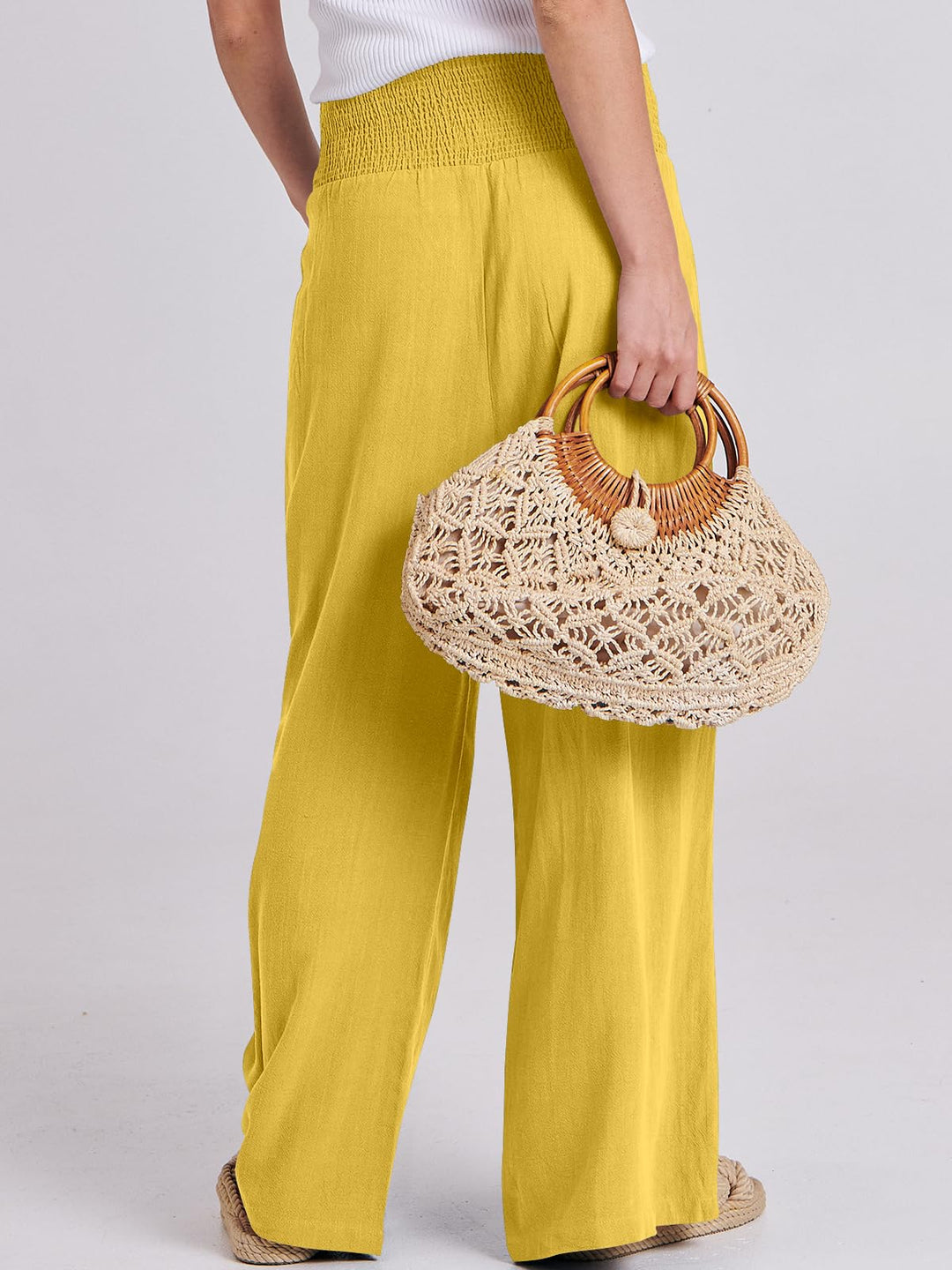 ANRABESS Linen Wide Leg Pants for Women Summer Boho High Waist Palazzo Pants Beach Lounge Casual Trousers with Pockets Vacation Clothes