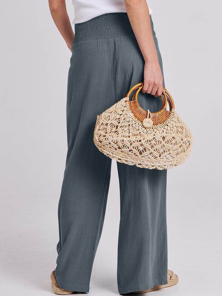 ANRABESS Linen Wide Leg Pants for Women Summer Boho High Waist Palazzo Pants Beach Lounge Casual Trousers with Pockets Vacation Clothes