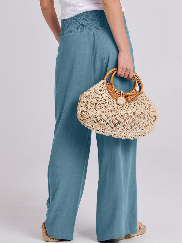 ANRABESS Linen Wide Leg Pants for Women Summer Boho High Waist Palazzo Pants Beach Lounge Casual Trousers with Pockets Vacation Clothes