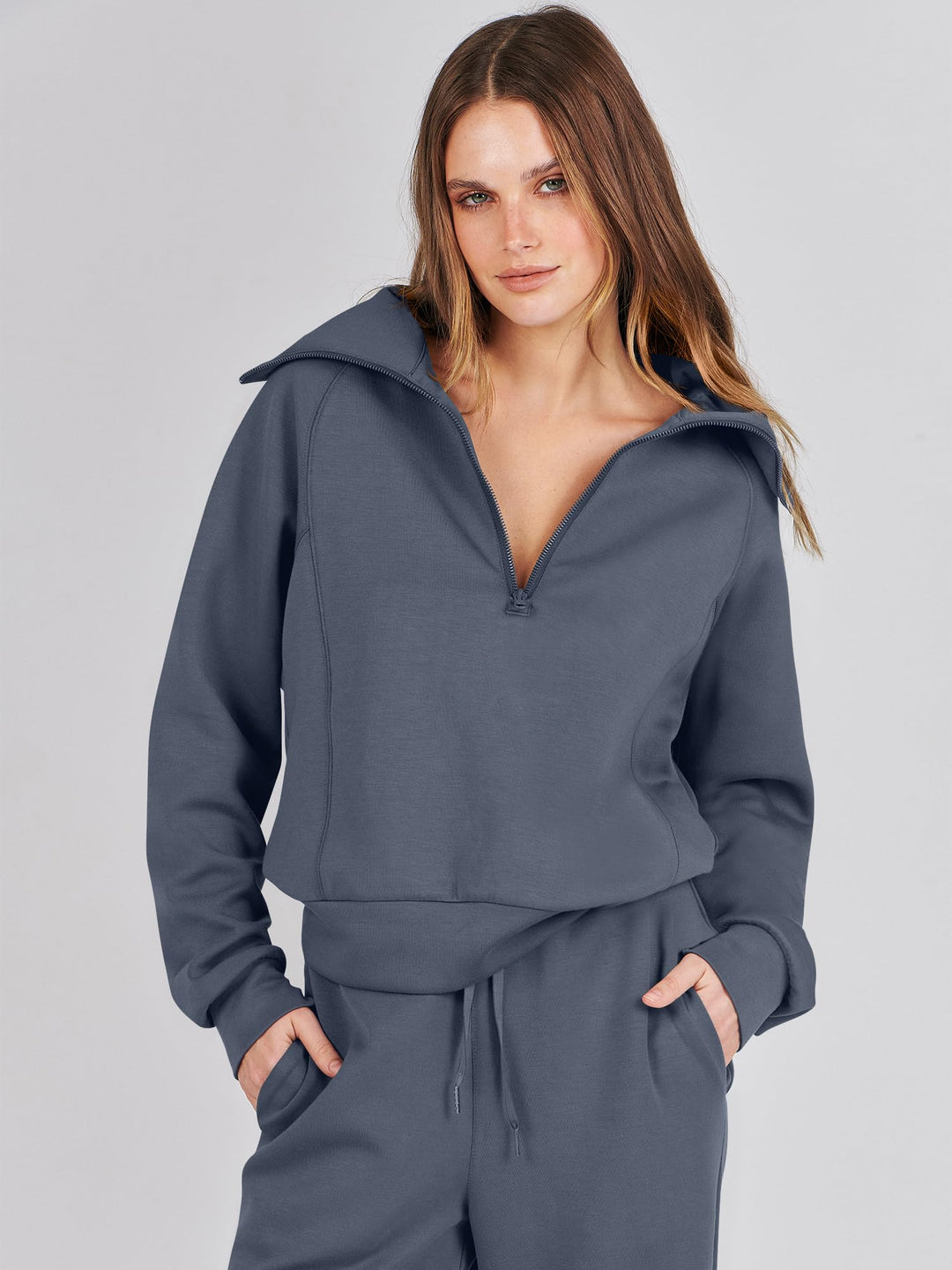 ANRABESS 2 Piece Outfits for Women Half Zip Sweatshirt & Wide Leg Pants Airport Travel Lounge Matching Fall Winter Sets Sweatsuits Clothing