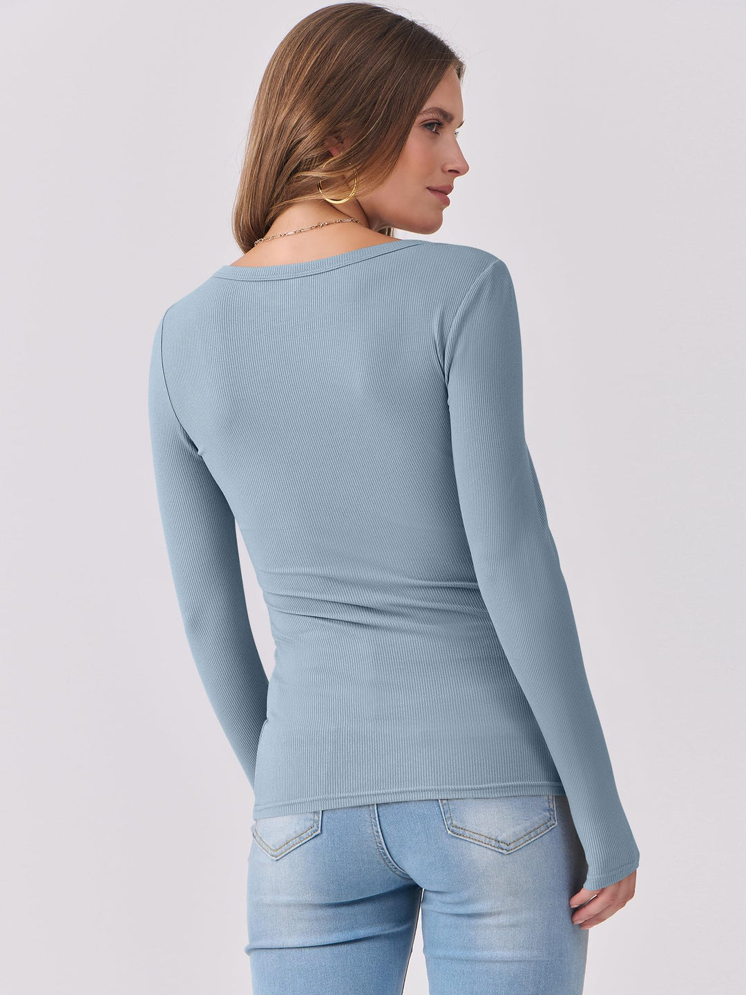 ANRABESS Long Sleeve Shirts for Women Ribbed Knit Slim Fitted Casual Tops Scoop Neck Basic Tee Spring Fall Fashion Clothes