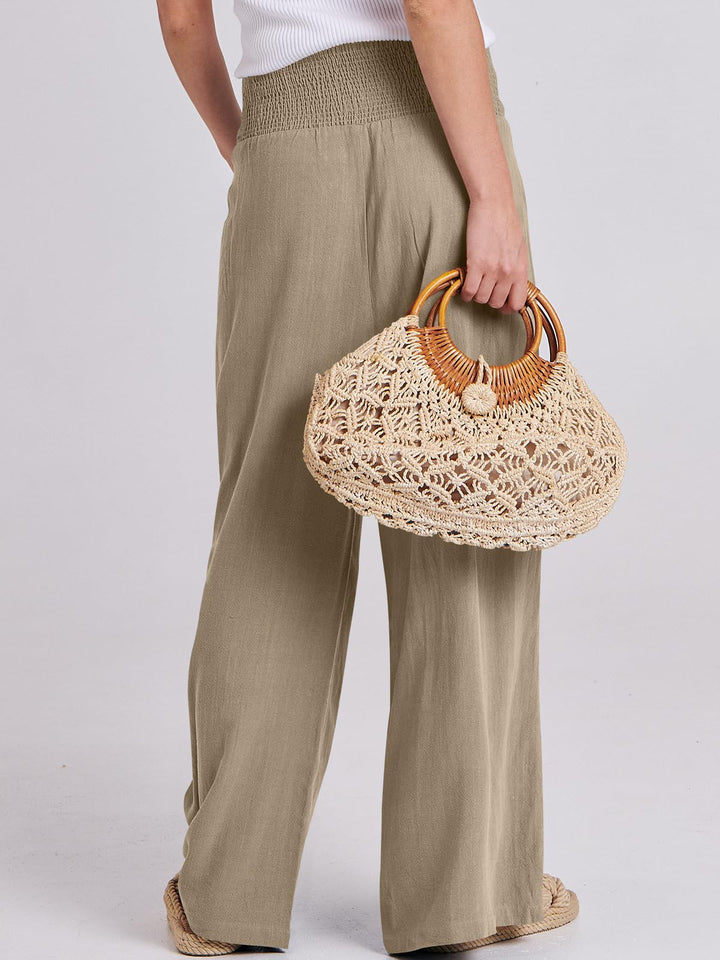 ANRABESS Linen Wide Leg Pants for Women Summer Boho High Waist Palazzo Pants Beach Lounge Casual Trousers with Pockets Vacation Clothes