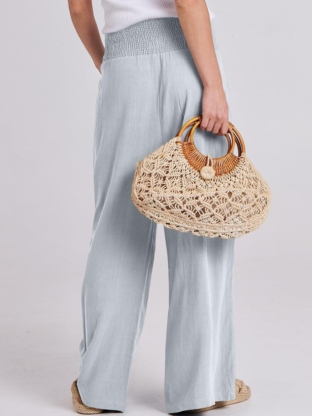 ANRABESS Linen Wide Leg Pants for Women Summer Boho High Waist Palazzo Pants Beach Lounge Casual Trousers with Pockets Vacation Clothes
