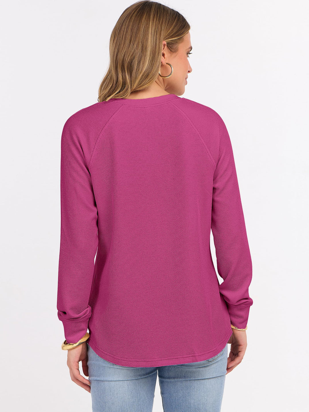 ANRABESS Long Sleeve Waffle Knit Shirts for Women Spring Fall Dressy Casual Button Up V Neck Henley Tops Loose Basic Tees Winter Clothes