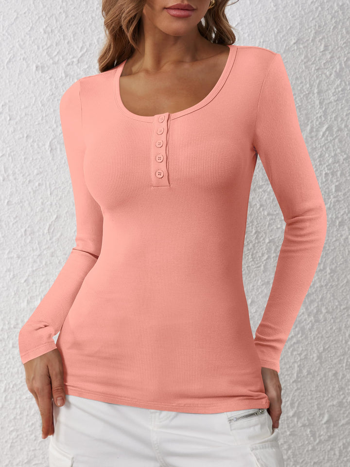 ANRABESS Women's Long Sleeve Henley Tops Ribbed Knit Slim Fitted Trendy T Shirt Basic Tees Layer 2026 Fall Fashion Outfits