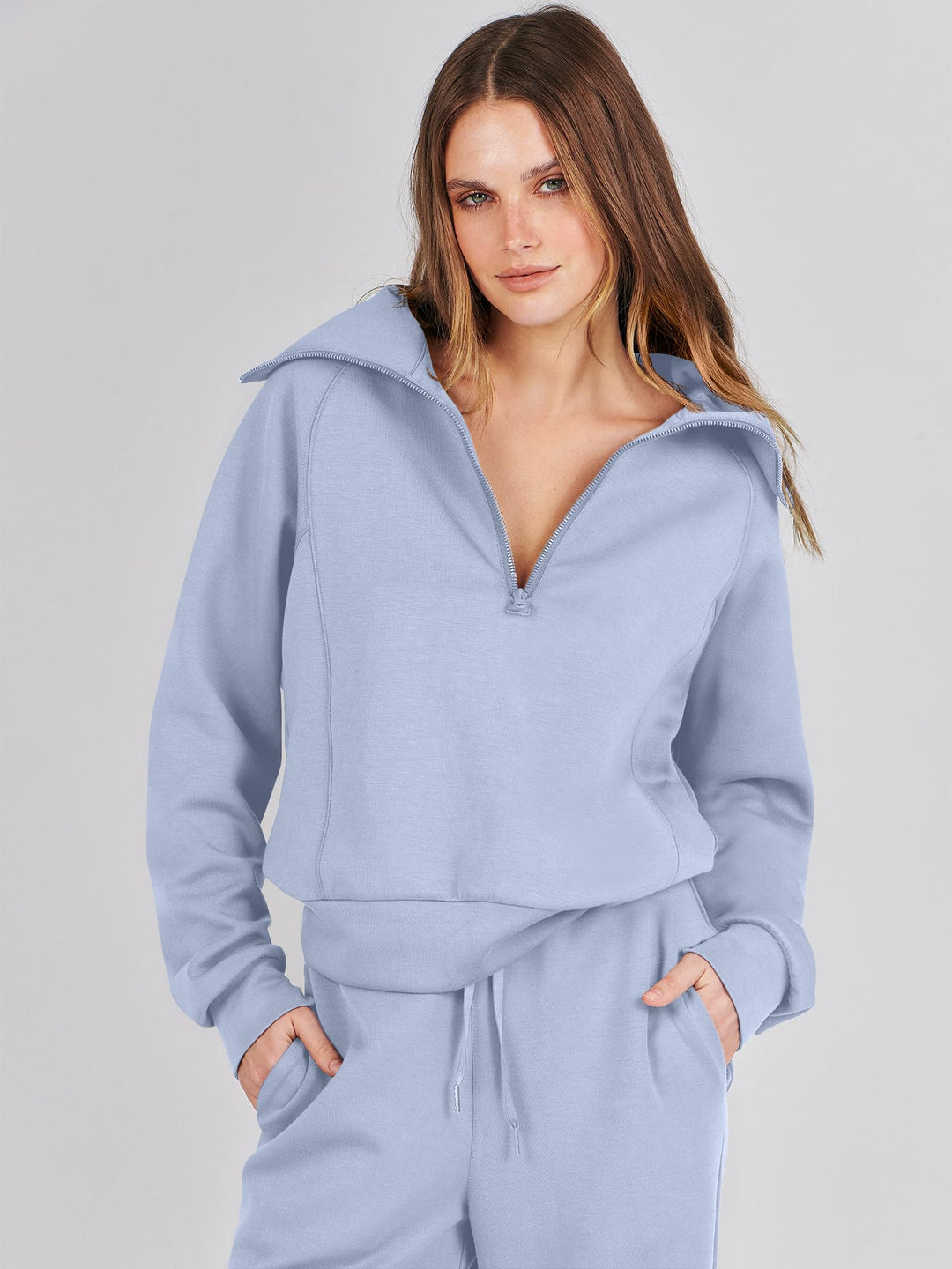 ANRABESS 2 Piece Outfits for Women Half Zip Sweatshirt & Wide Leg Pants Airport Travel Lounge Matching Fall Winter Sets Sweatsuits Clothing
