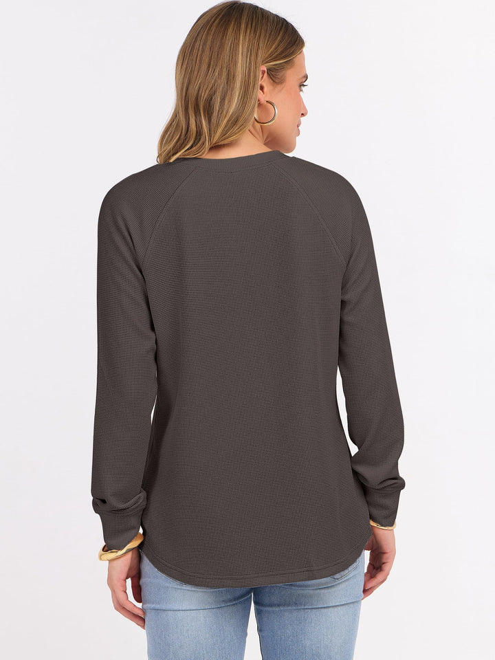 ANRABESS Long Sleeve Waffle Knit Shirts for Women Spring Fall Dressy Casual Button Up V Neck Henley Tops Loose Basic Tees Winter Clothes