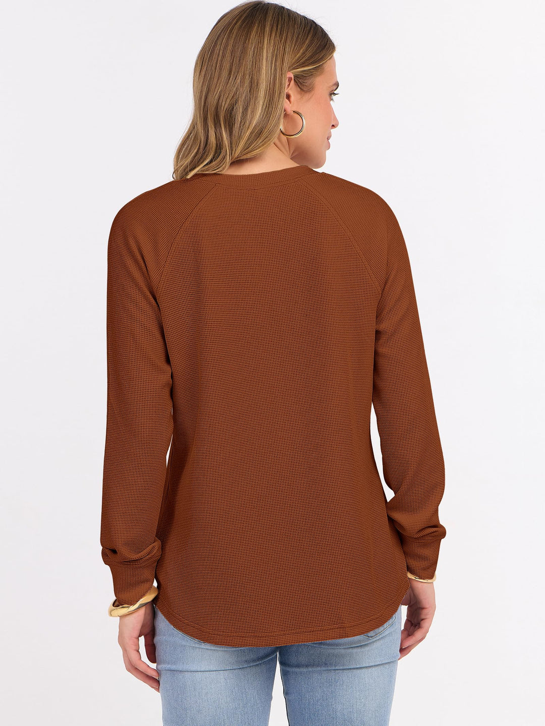 ANRABESS Long Sleeve Waffle Knit Shirts for Women Spring Fall Dressy Casual Button Up V Neck Henley Tops Loose Basic Tees Winter Clothes