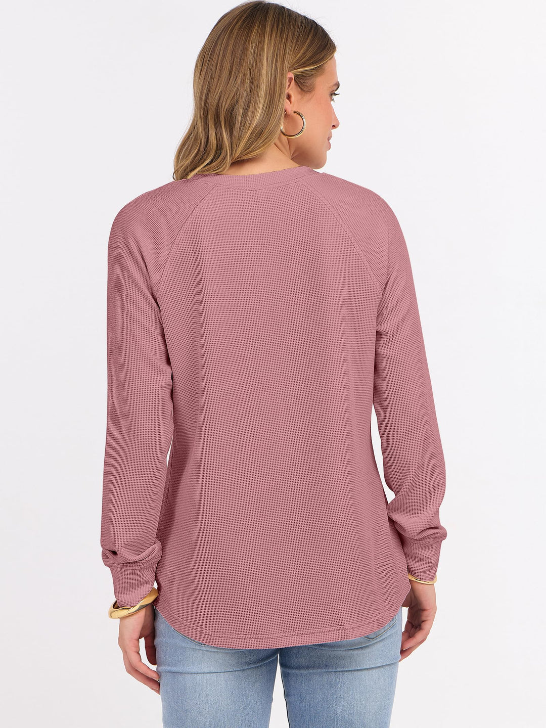 ANRABESS Long Sleeve Waffle Knit Shirts for Women Spring Fall Dressy Casual Button Up V Neck Henley Tops Loose Basic Tees Winter Clothes