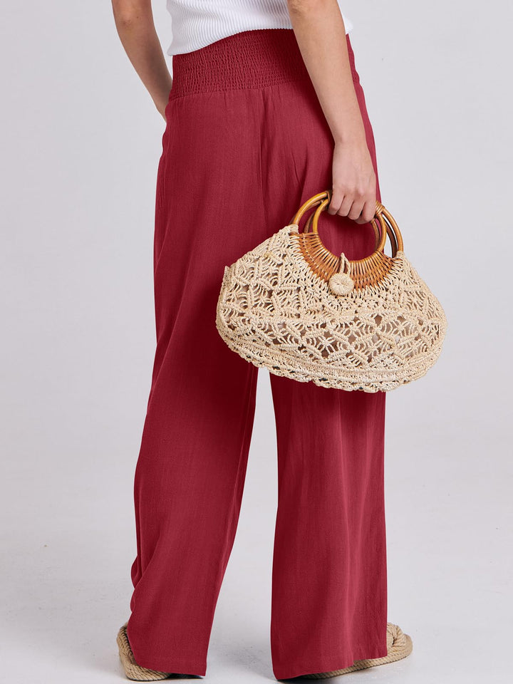 ANRABESS Linen Wide Leg Pants for Women Summer Boho High Waist Palazzo Pants Beach Lounge Casual Trousers with Pockets Vacation Clothes