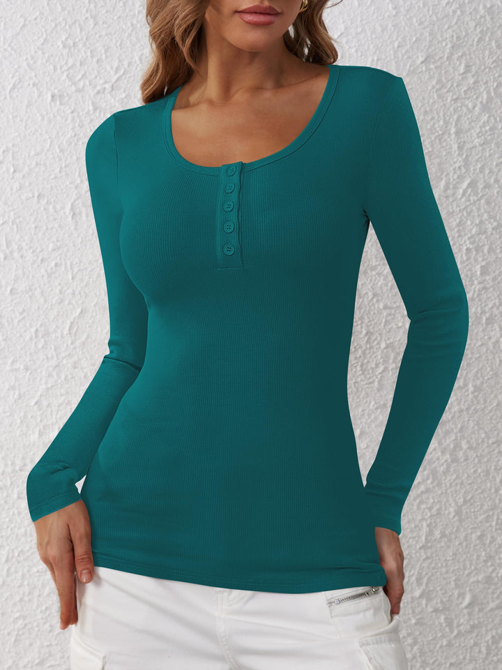 ANRABESS Women's Long Sleeve Henley Tops Ribbed Knit Slim Fitted Trendy T Shirt Basic Tees Layer 2026 Fall Fashion Outfits