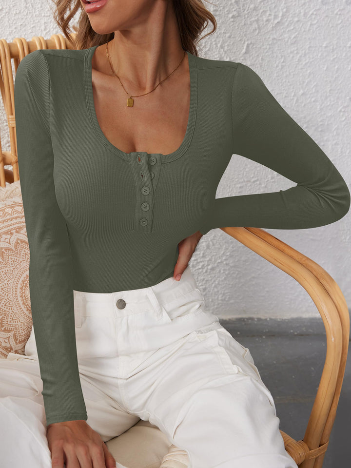 ANRABESS Women's Long Sleeve Henley Tops Ribbed Knit Slim Fitted Trendy T Shirt Basic Tees Layer 2026 Fall Fashion Outfits