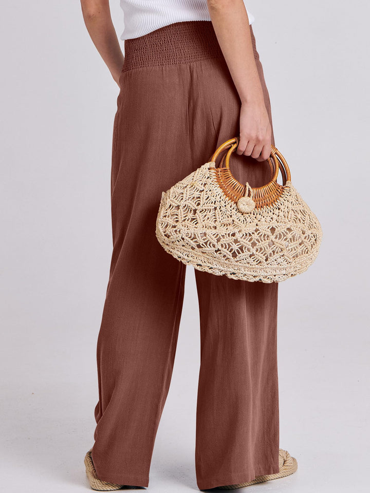 ANRABESS Linen Wide Leg Pants for Women Summer Boho High Waist Palazzo Pants Beach Lounge Casual Trousers with Pockets Vacation Clothes