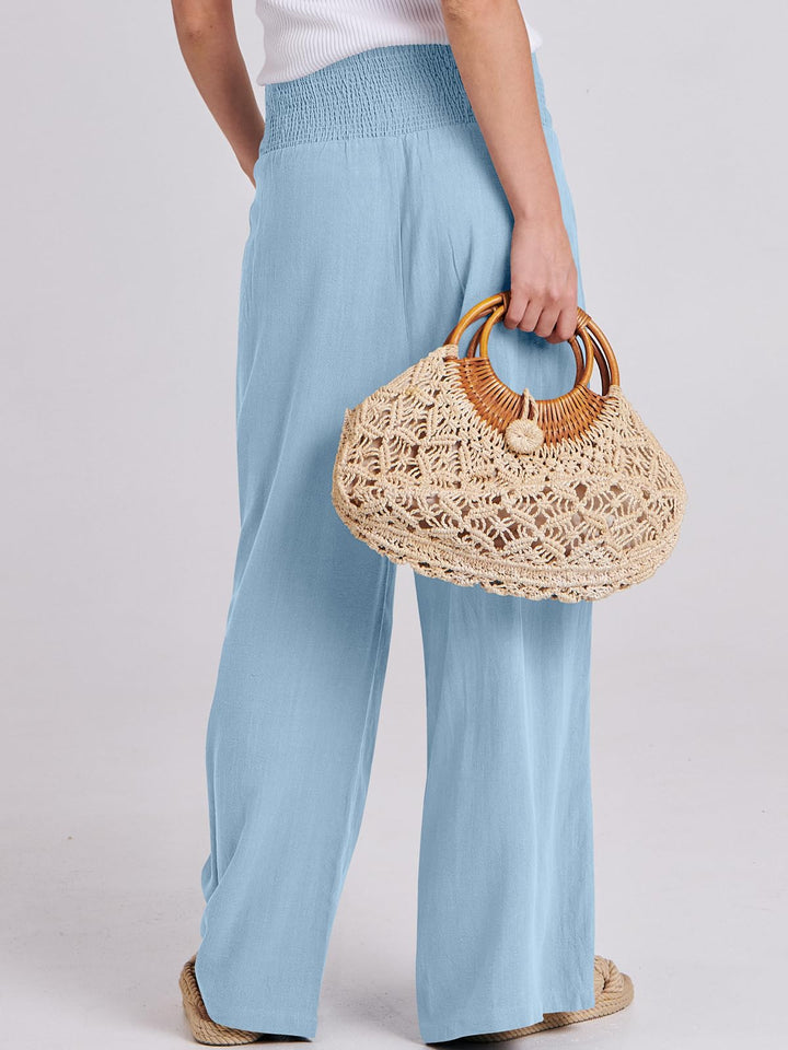 ANRABESS Linen Wide Leg Pants for Women Summer Boho High Waist Palazzo Pants Beach Lounge Casual Trousers with Pockets Vacation Clothes