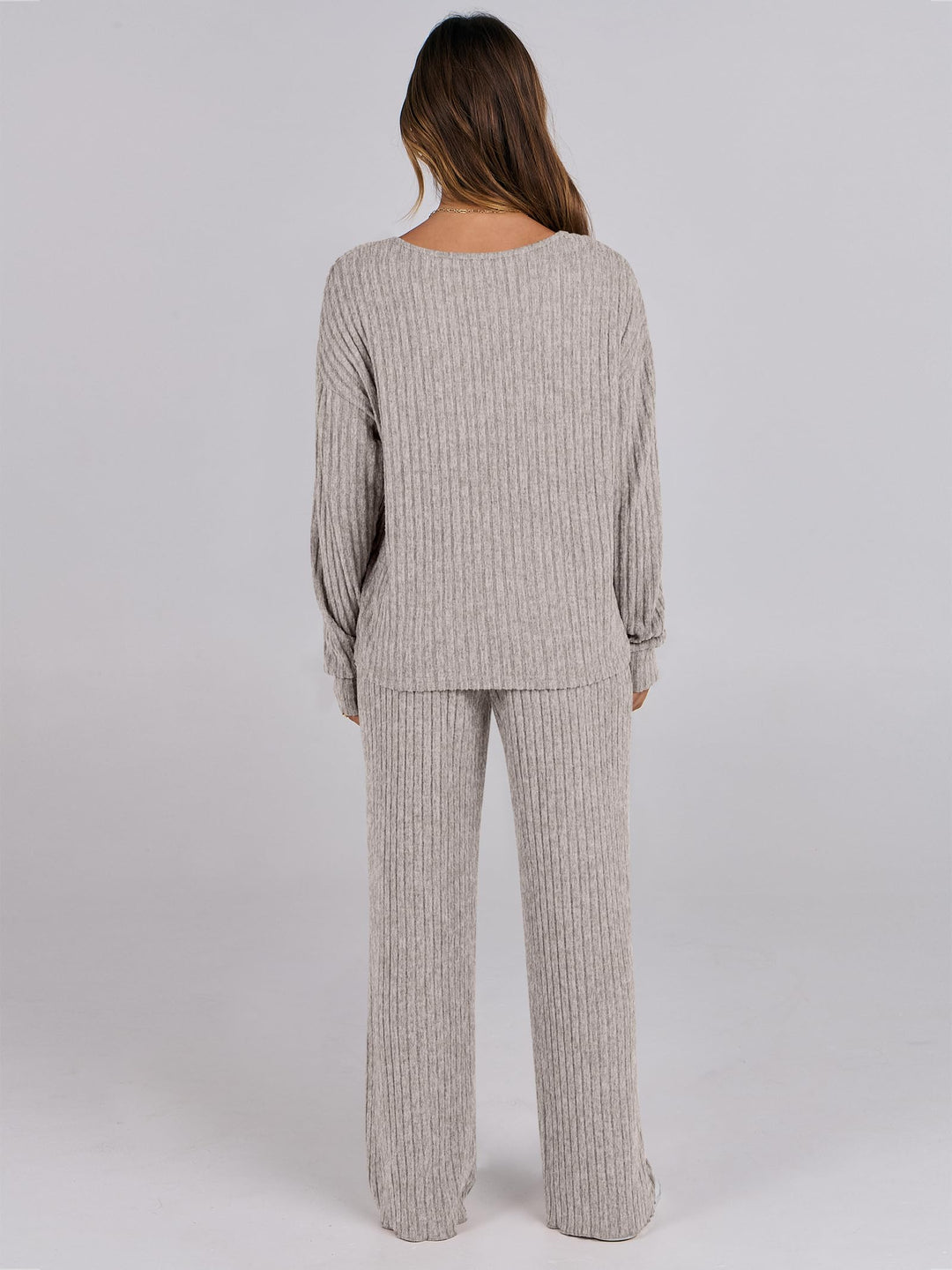 ANRABESS Women 2 Piece Lounge Pajamas Sets Casual Ribbed Knit Long Sleeve Top Pants Matching Set 2026 Fall Outfits Clothes