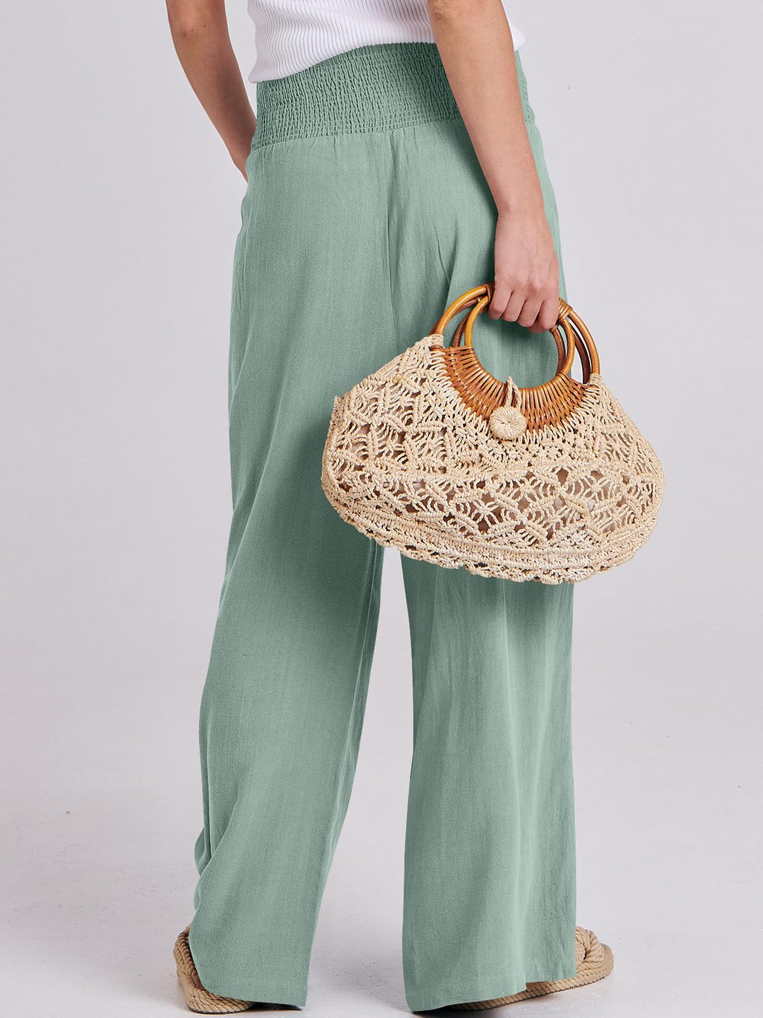 ANRABESS Linen Wide Leg Pants for Women Summer Boho High Waist Palazzo Pants Beach Lounge Casual Trousers with Pockets Vacation Clothes