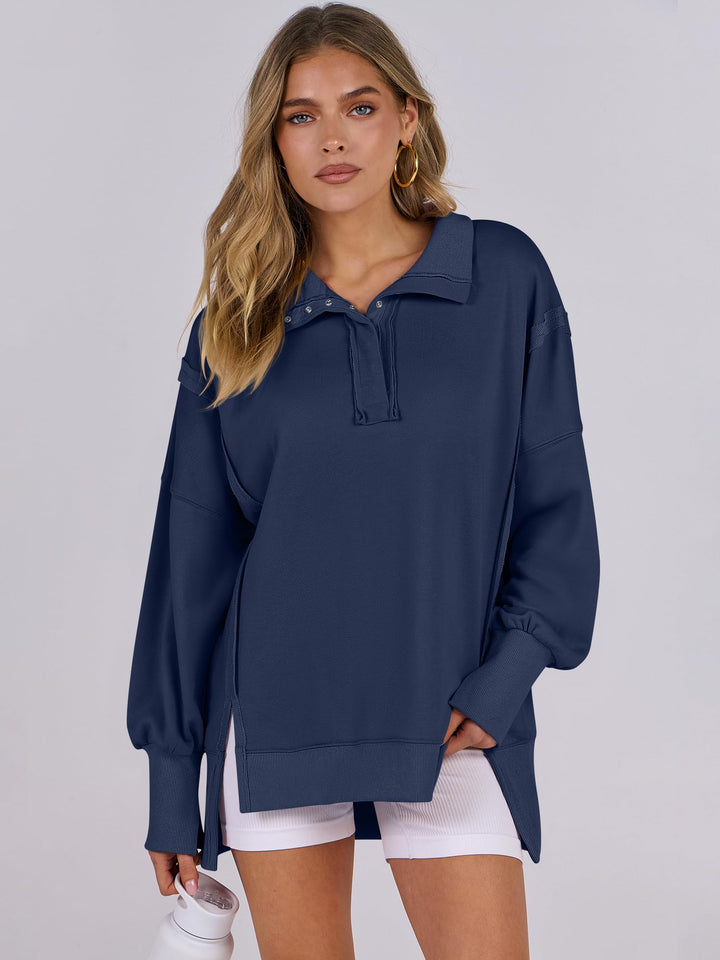 ANRABESS Women's Sweatshirts Oversized Casual Loose Button Up Henley Pullover Top High Low Split 2026 Fall Fashion Outfits