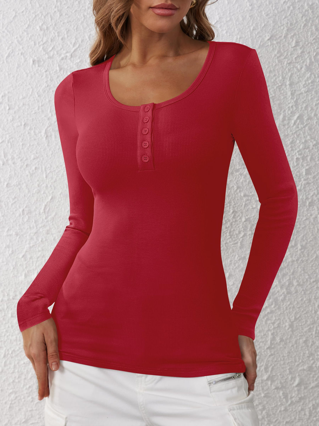 ANRABESS Women's Long Sleeve Henley Tops Ribbed Knit Slim Fitted Trendy T Shirt Basic Tees Layer 2026 Fall Fashion Outfits