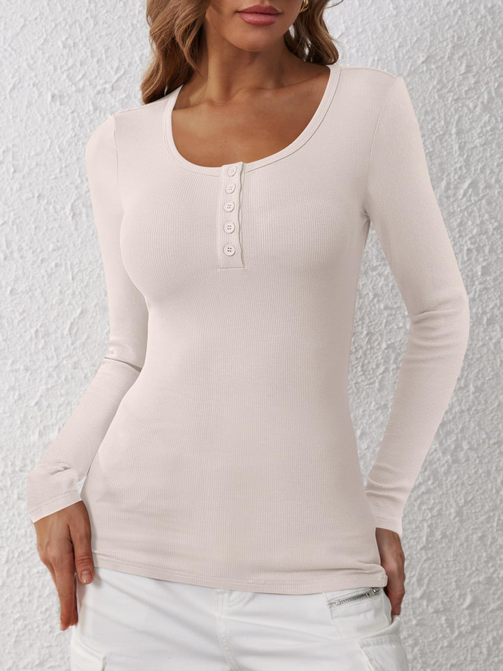 ANRABESS Women's Long Sleeve Henley Tops Ribbed Knit Slim Fitted Trendy T Shirt Basic Tees Layer 2026 Fall Fashion Outfits
