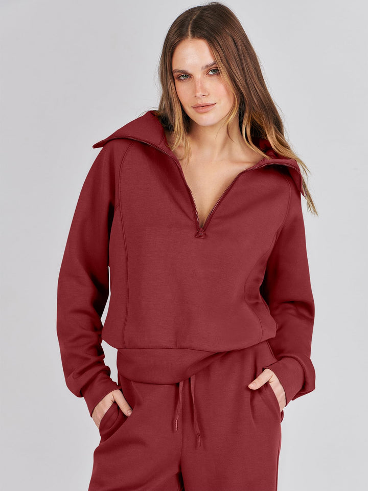 ANRABESS 2 Piece Outfits for Women Half Zip Sweatshirt & Wide Leg Pants Airport Travel Lounge Matching Fall Winter Sets Sweatsuits Clothing