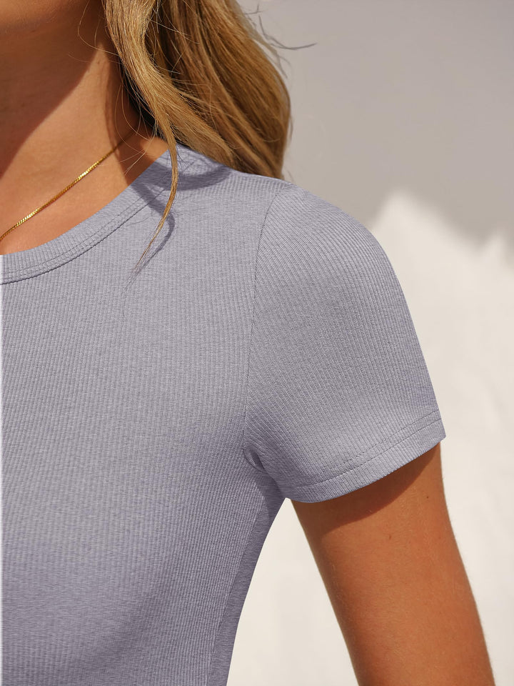 ANRABESS Women's Ribbed Crew Neck Bodysuit