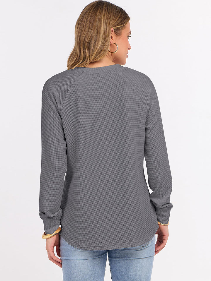 ANRABESS Long Sleeve Waffle Knit Shirts for Women Spring Fall Dressy Casual Button Up V Neck Henley Tops Loose Basic Tees Winter Clothes