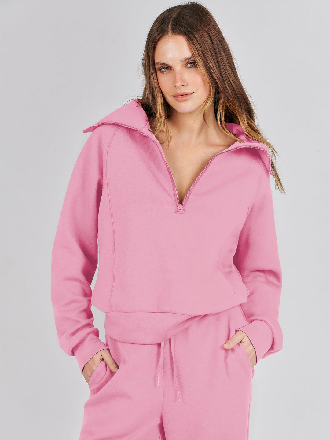 ANRABESS 2 Piece Outfits for Women Half Zip Sweatshirt & Wide Leg Pants Airport Travel Lounge Matching Fall Winter Sets Sweatsuits Clothing