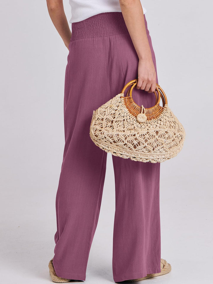 ANRABESS Linen Wide Leg Pants for Women Summer Boho High Waist Palazzo Pants Beach Lounge Casual Trousers with Pockets Vacation Clothes