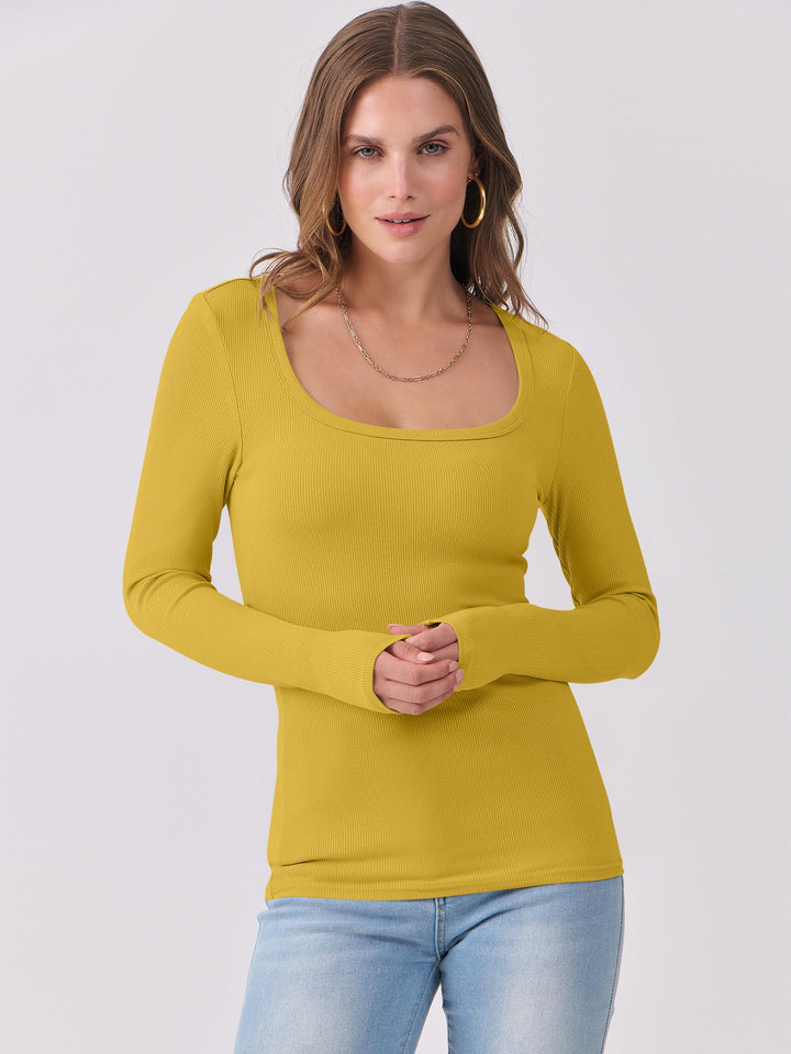 ANRABESS Long Sleeve Shirts for Women Ribbed Knit Slim Fitted Casual Tops Scoop Neck Basic Tee Spring Fall Fashion Clothes