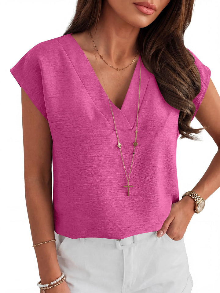 ANRABESS Women Tops V Neck T Shirts Cap Sleeve Business Casual Tops for Women Summer Loose Fit Dressy Work Office Blouses Cute Clothes Trendy Outfits