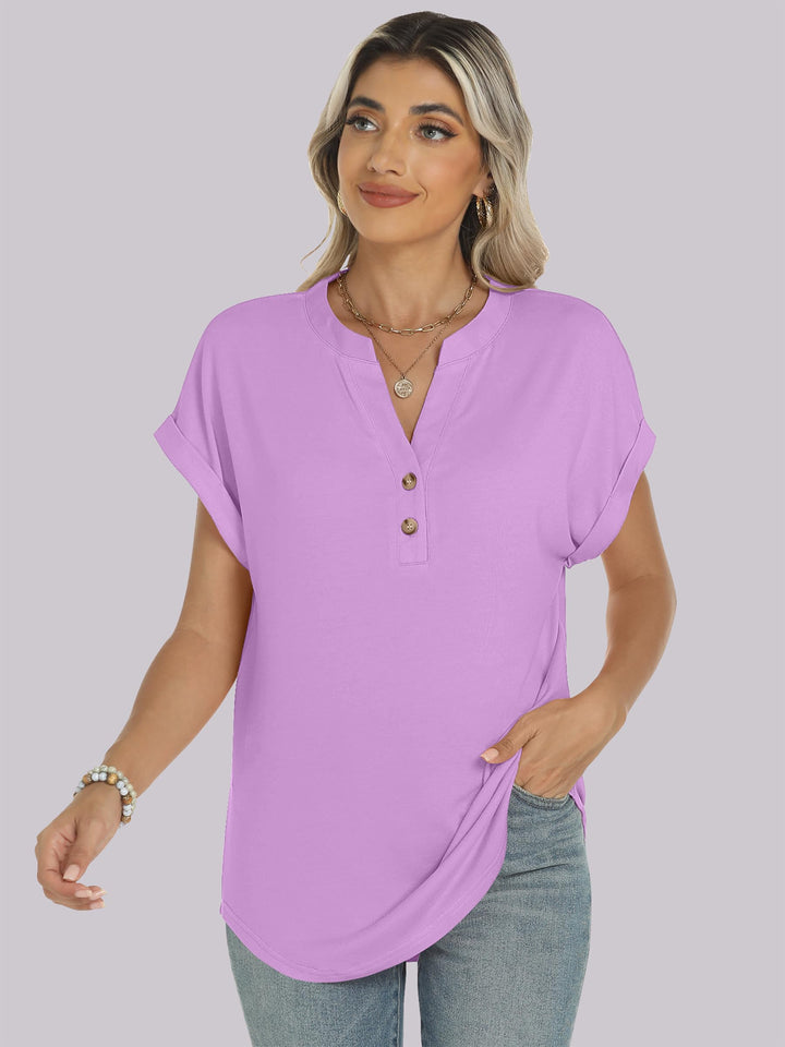 ANRABESS Womens Short Sleeve Henley Tops V Neck Dressy Casual Blouses Summer Trendy Tee Shirts 2026 Vacation Fashion Clothes