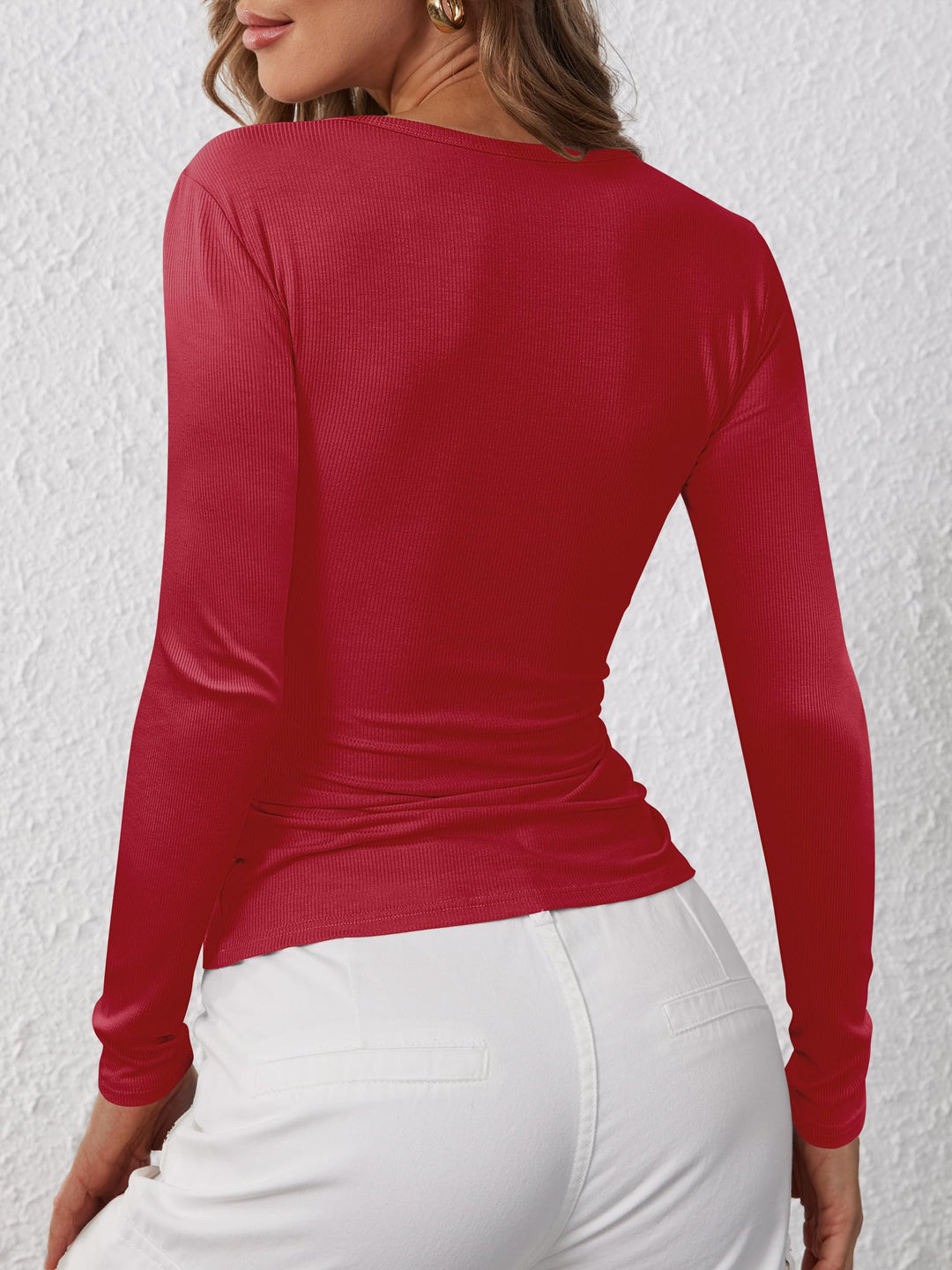 ANRABESS Women's Long Sleeve Henley Tops Ribbed Knit Slim Fitted Trendy T Shirt Basic Tees Layer 2026 Fall Fashion Outfits