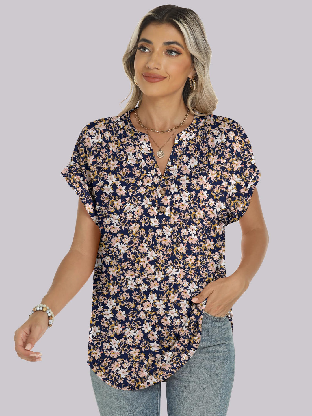 ANRABESS Womens Short Sleeve Henley Tops V Neck Dressy Casual Blouses Summer Trendy Tee Shirts 2026 Vacation Fashion Clothes