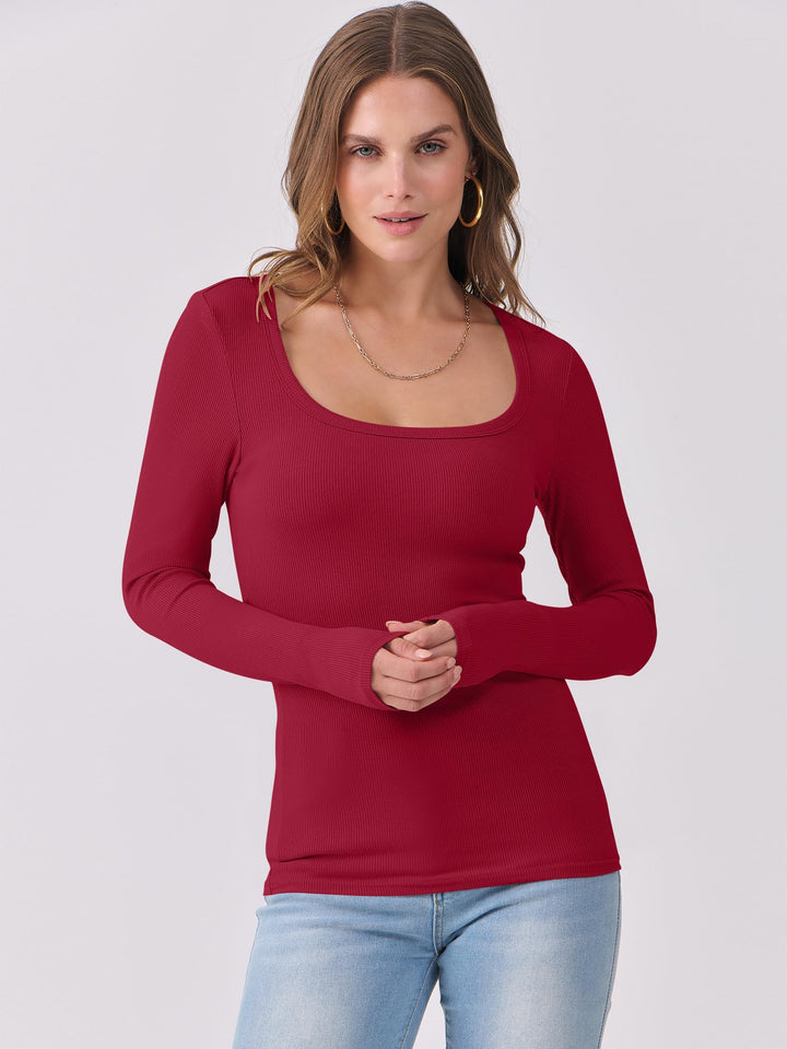 ANRABESS Long Sleeve Shirts for Women Ribbed Knit Slim Fitted Casual Tops Scoop Neck Basic Tee Spring Fall Fashion Clothes