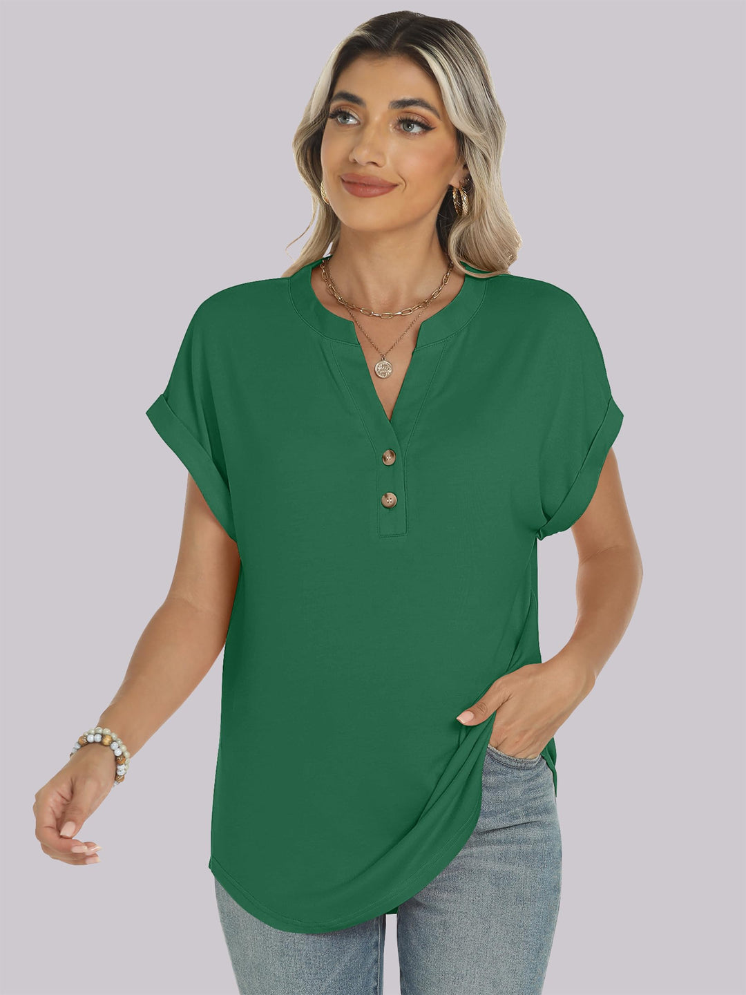 ANRABESS Womens Short Sleeve Henley Tops V Neck Dressy Casual Blouses Summer Trendy Tee Shirts 2026 Vacation Fashion Clothes