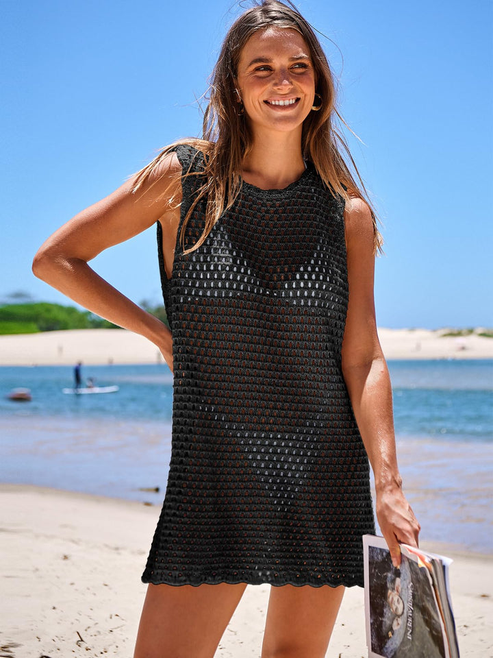ANRABESS Womens Swimsuit Cover Up Sleeveless Knit 2026 Summer Outfits Swimwear Bathing Suit Coverup Crochet Beach Dress