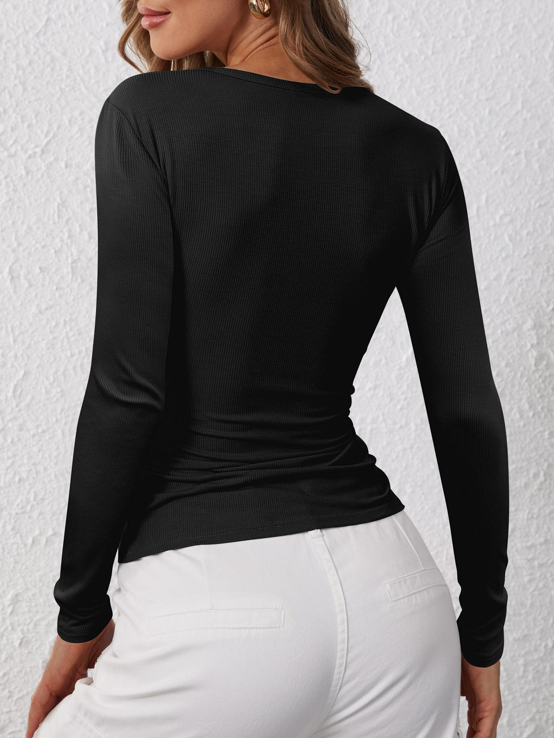 ANRABESS Women's Long Sleeve Henley Tops Ribbed Knit Slim Fitted Trendy T Shirt Basic Tees Layer 2026 Fall Fashion Outfits