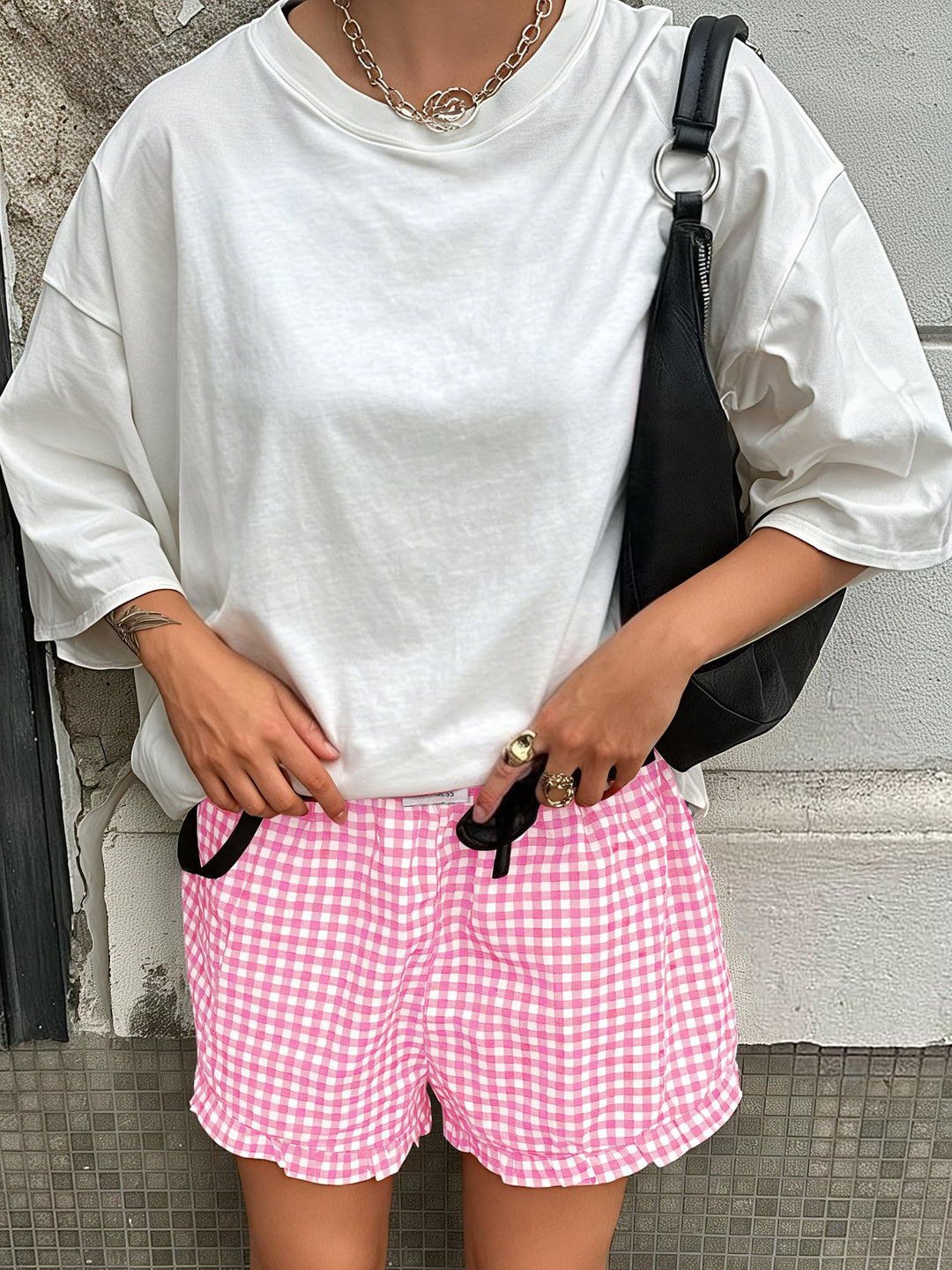 ANRABESS Womens Ruffle Boxer Shorts Pajama Gingham Shorts Summer Casual Lounge Sleep Plaid Beach Bottoms Pockets 2026 Trendy