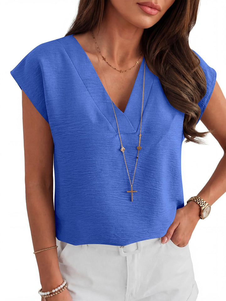 ANRABESS Women Tops V Neck T Shirts Cap Sleeve Business Casual Tops for Women Summer Loose Fit Dressy Work Office Blouses Cute Clothes Trendy Outfits